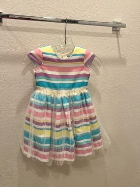 Nannette Pastel Rainbow Striped Tulle Party Dress